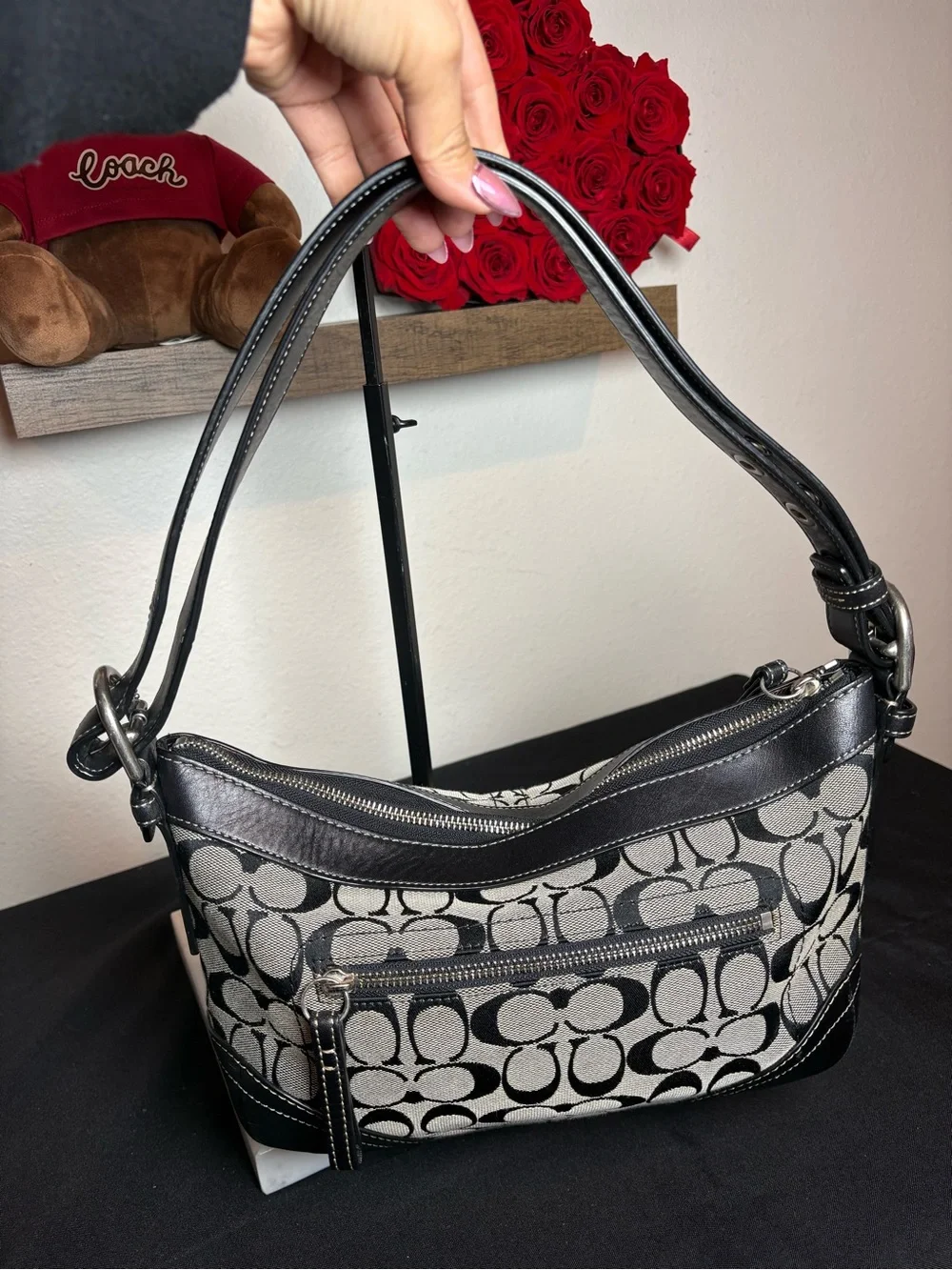 Coach Black Signature C SoHo Hobo Shoulder Covertible Crossbody Bag